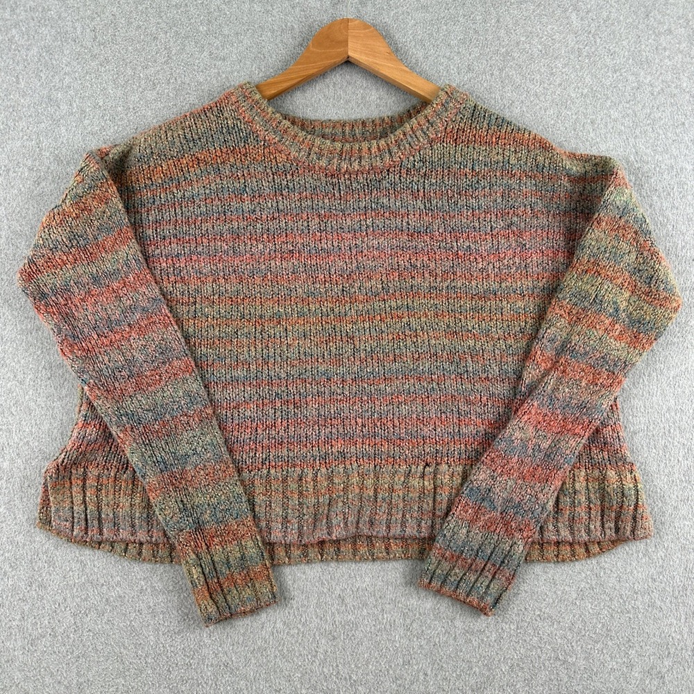 Mossimo Sweater Womens M Multi Moss Knit Boxy Cropped Crewneck Striped Pullover
